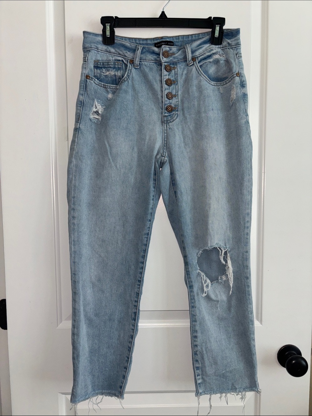 Sincerely Jules Straight Stressed Frayed Hem Button Front Jeans-Sz 9/29